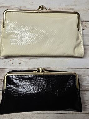Vintage Kiss Lock Wallet Lot of 2 Black & Cream Retro Coin Purses